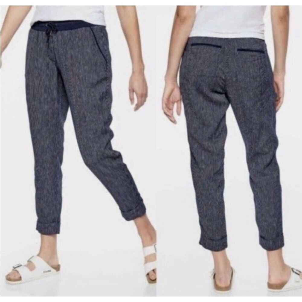 ATHLETA Stripe Bali Linen Ankle Pant, Blue Stripe, Sz 4